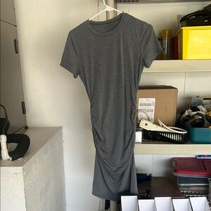 Gray Asymmetrical Ruched Midi Dress